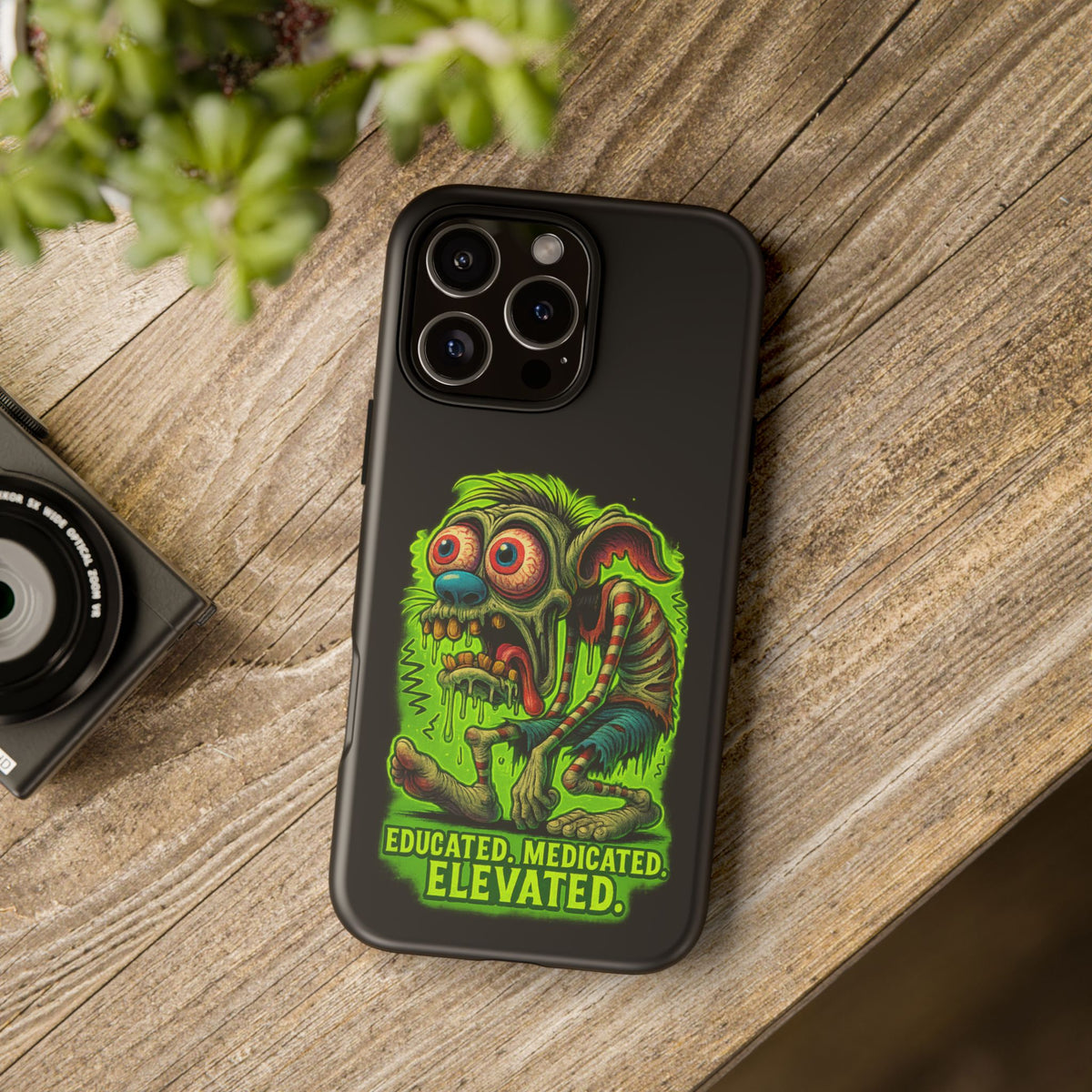 Phone Case — "Educated. Medicated. Elevated." Neon Monster Design