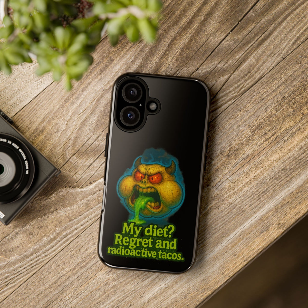 My Diet? Regret & Radioactive Tacos Phone Case — Funny Retro Monster Protective Cover