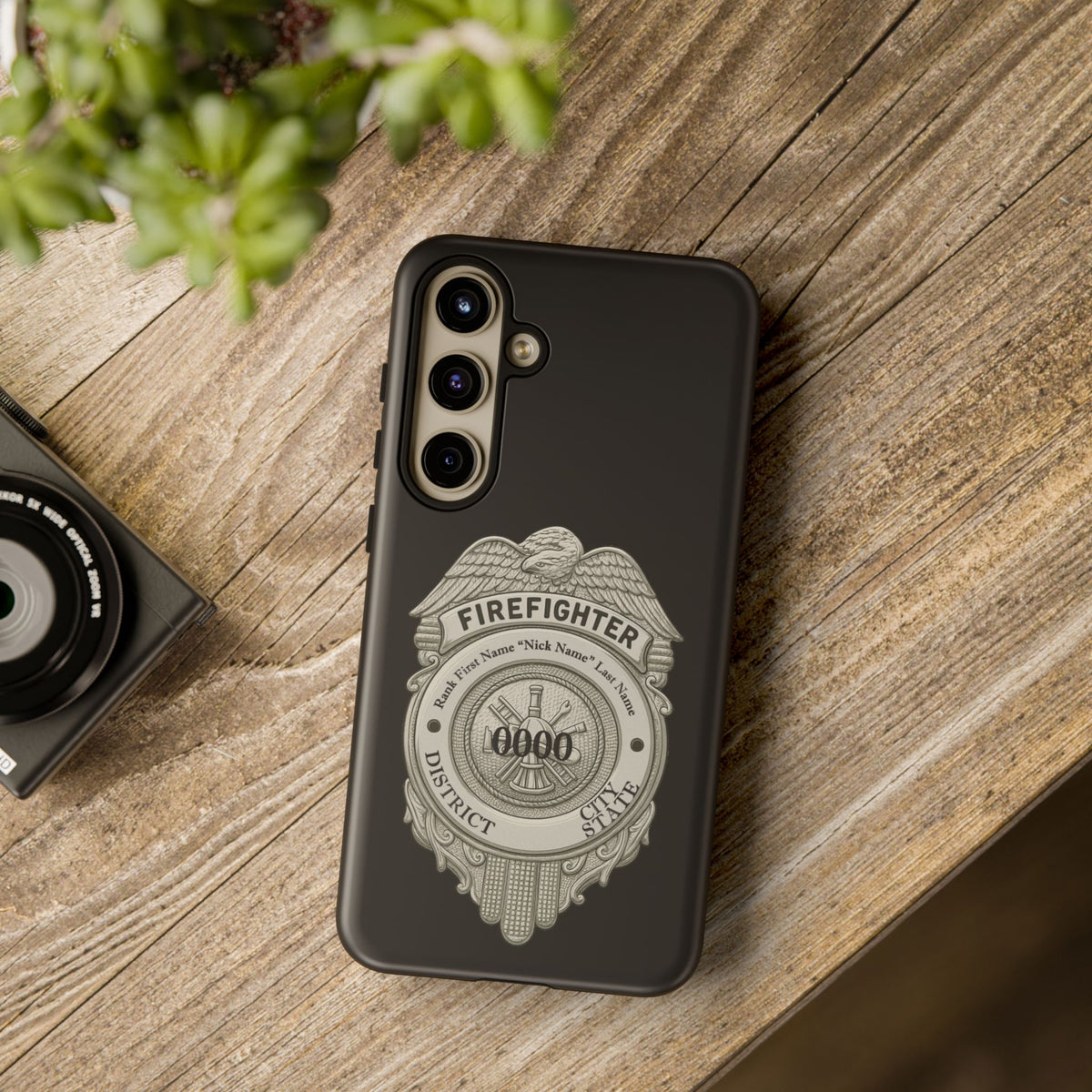 Firefighter Badge Tough Phone Case — Personalized Station Number Design