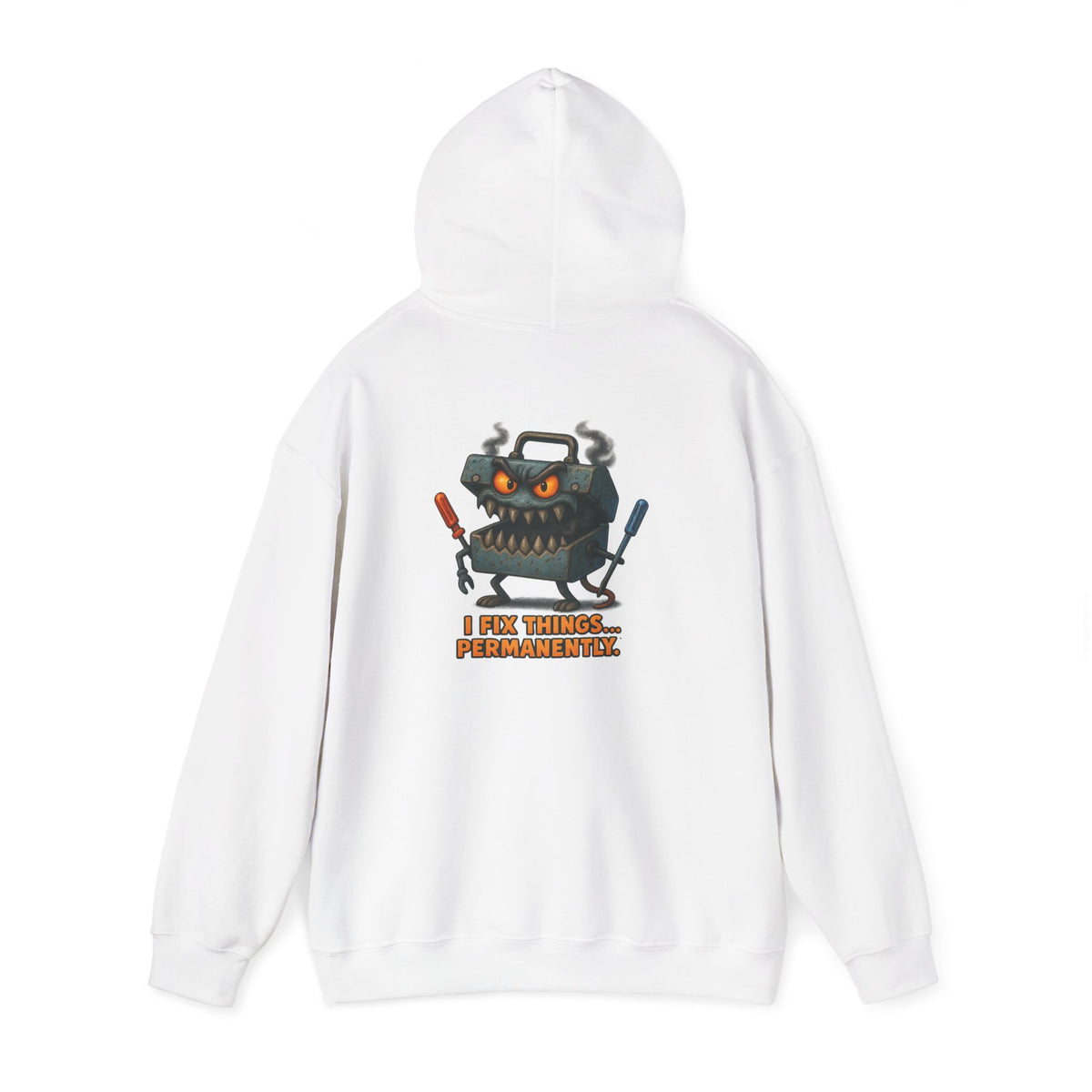 Robot Mechanic Hoodie — "I Fix Things... Permanently" Graphic Hooded Sweatshirt