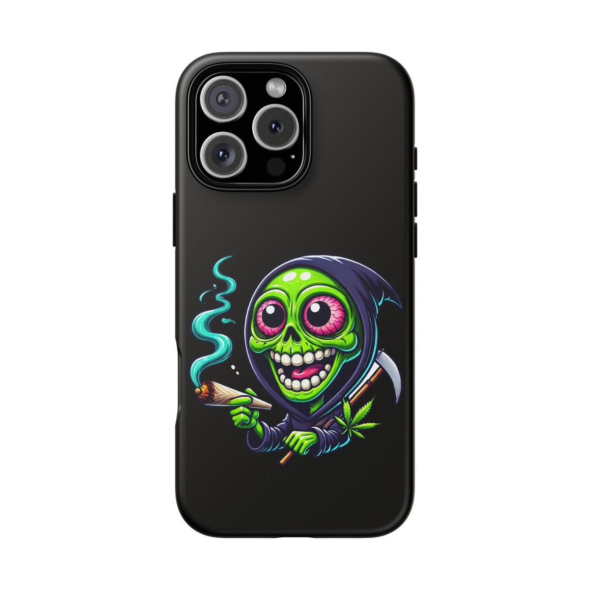 Grinning Stoner Grim Reaper Phone Case – Cannabis Skull iPhone Cover