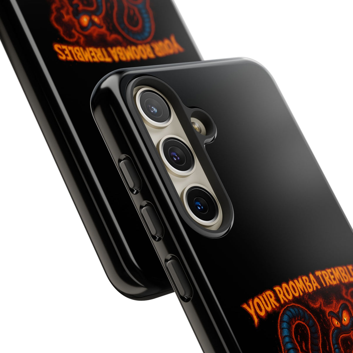Phone Case — "Your Roomba Trembles at My Name" Fiery Cat Design