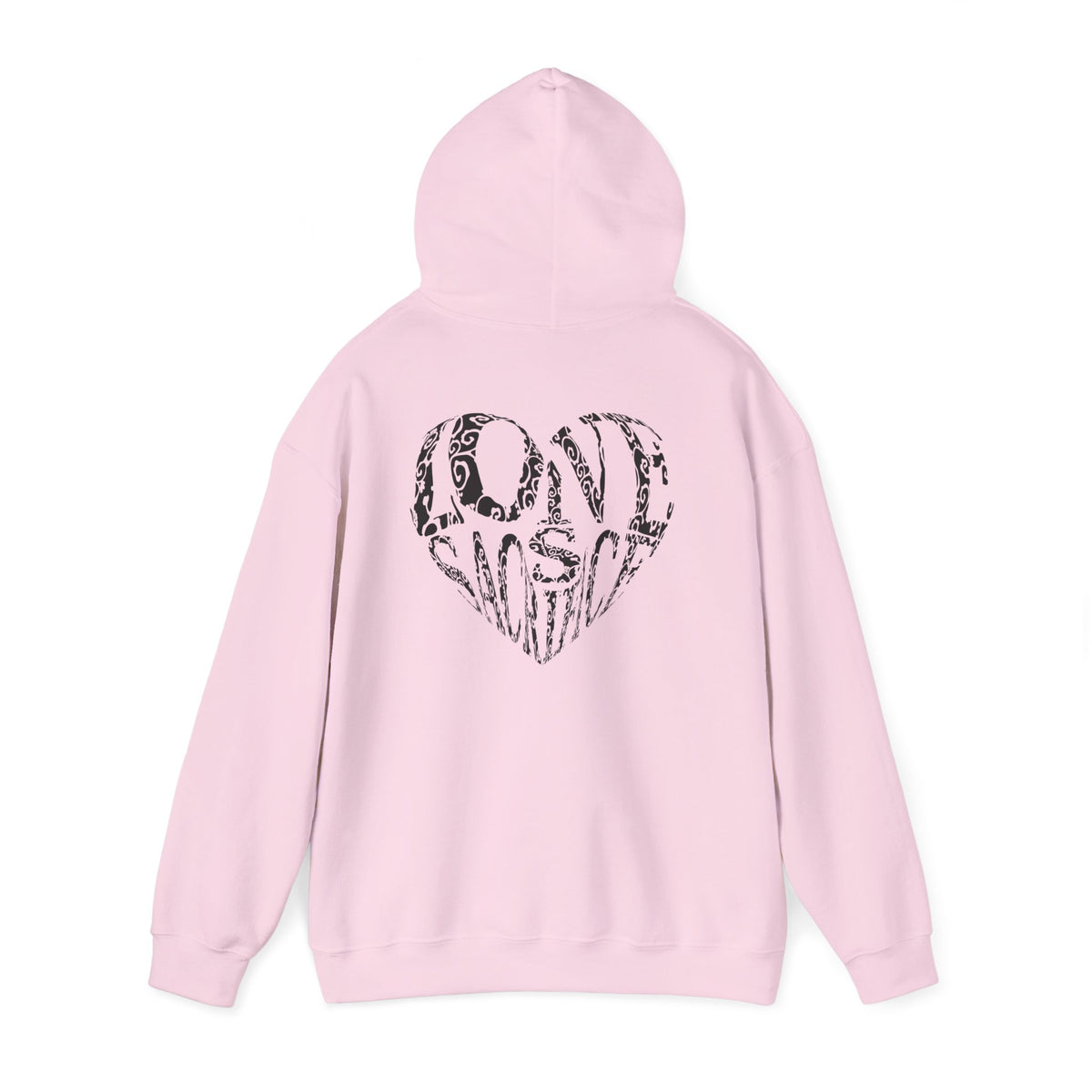 Hoodie — Black Heart Typography “Love” Graphic Pullover
