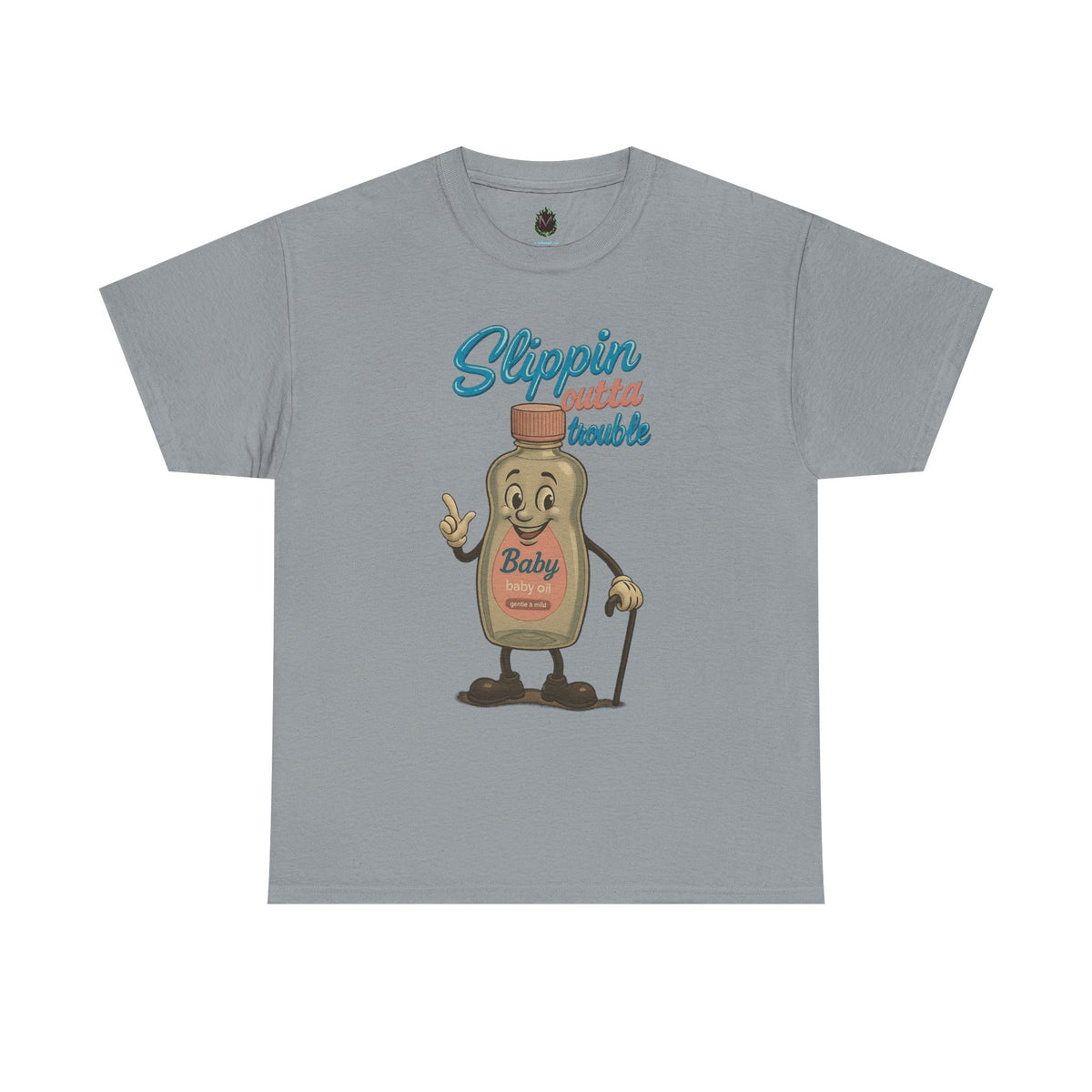 Slippin' Outta Trouble – Funny Baby Oil Cartoon T-Shirt
