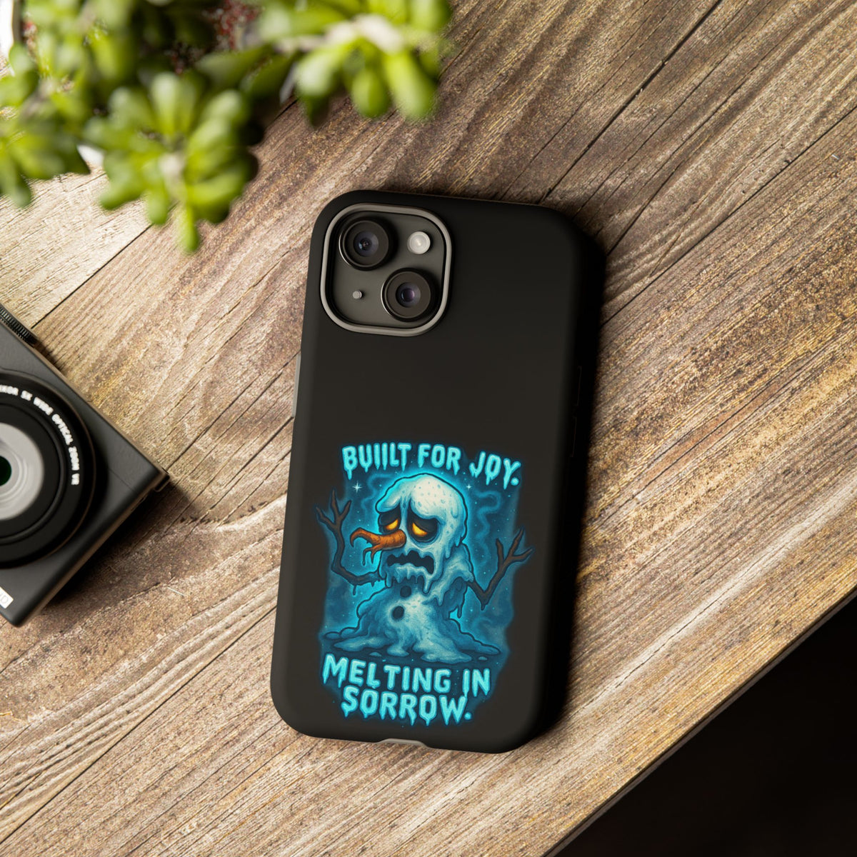 Phone Case — 'Built for Joy, Melting in Sorrow' Blue Melting Snowman Protective Case