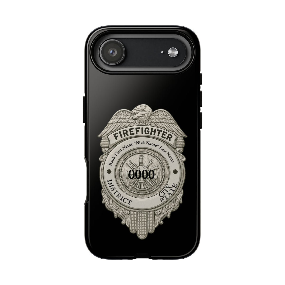 Firefighter Badge Tough Phone Case — Personalized Station Number Design