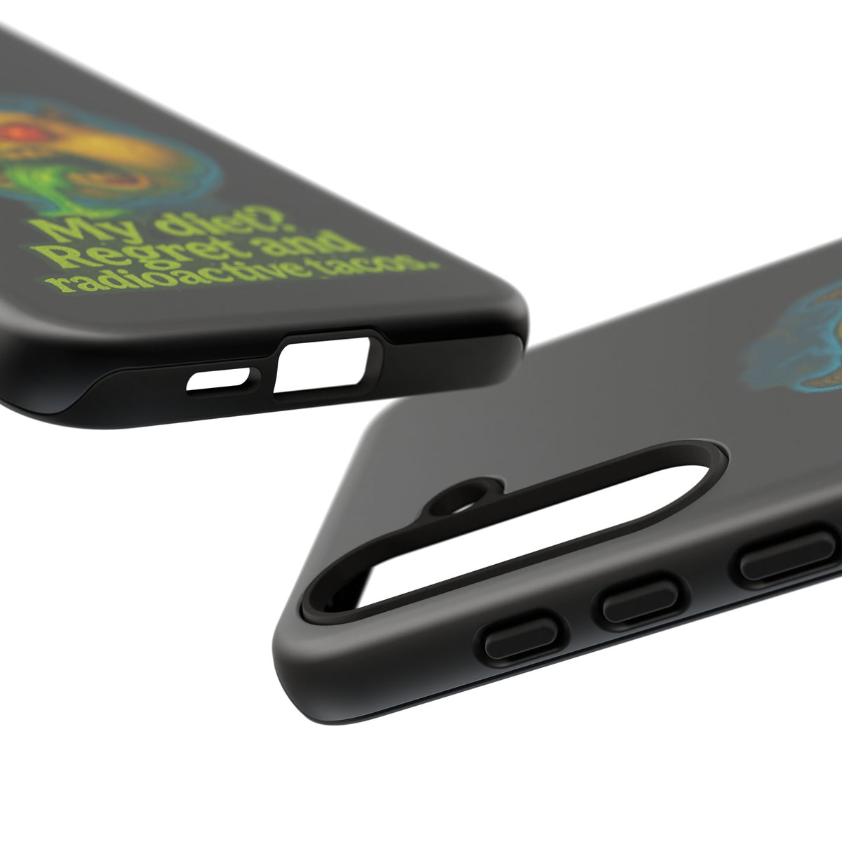 My Diet? Regret & Radioactive Tacos Phone Case — Funny Retro Monster Protective Cover