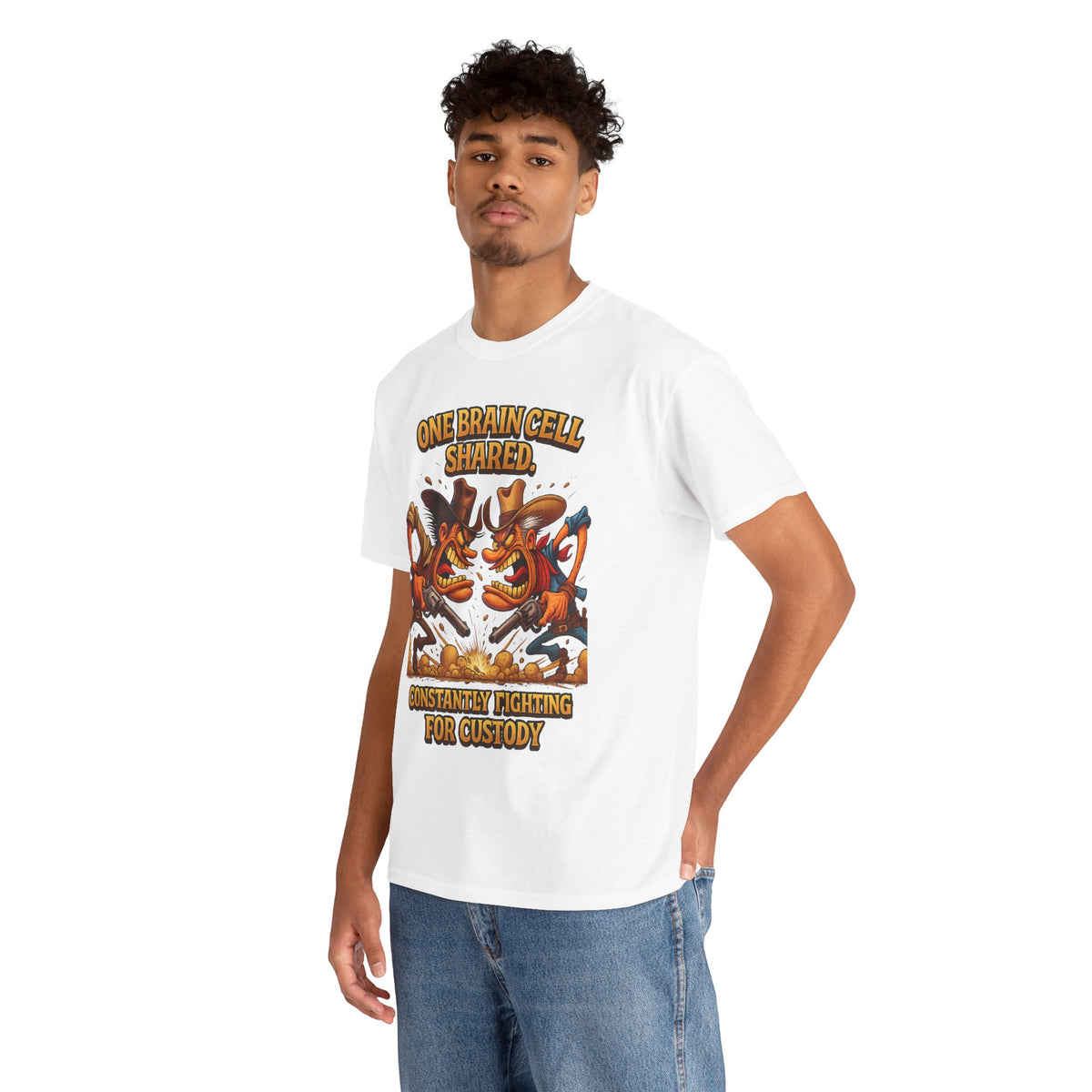One Brain Cell Shared Custody T-Shirt | Funny Cartoon Foxes Fighting