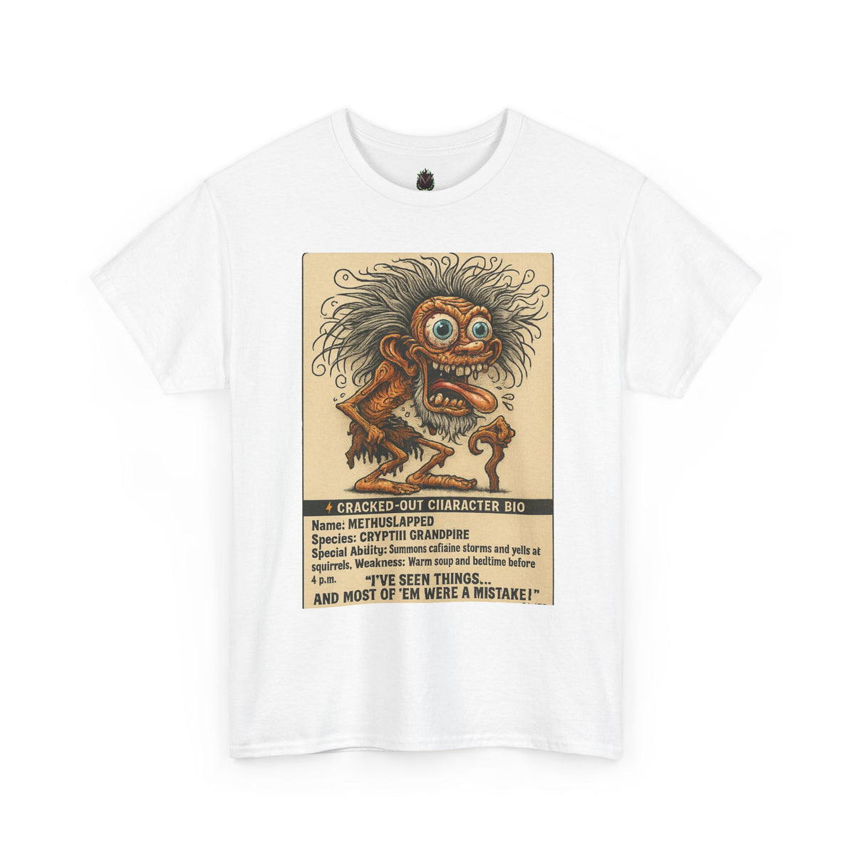 Methslapped – Cryptid Grandpa Character Bio T-Shirt