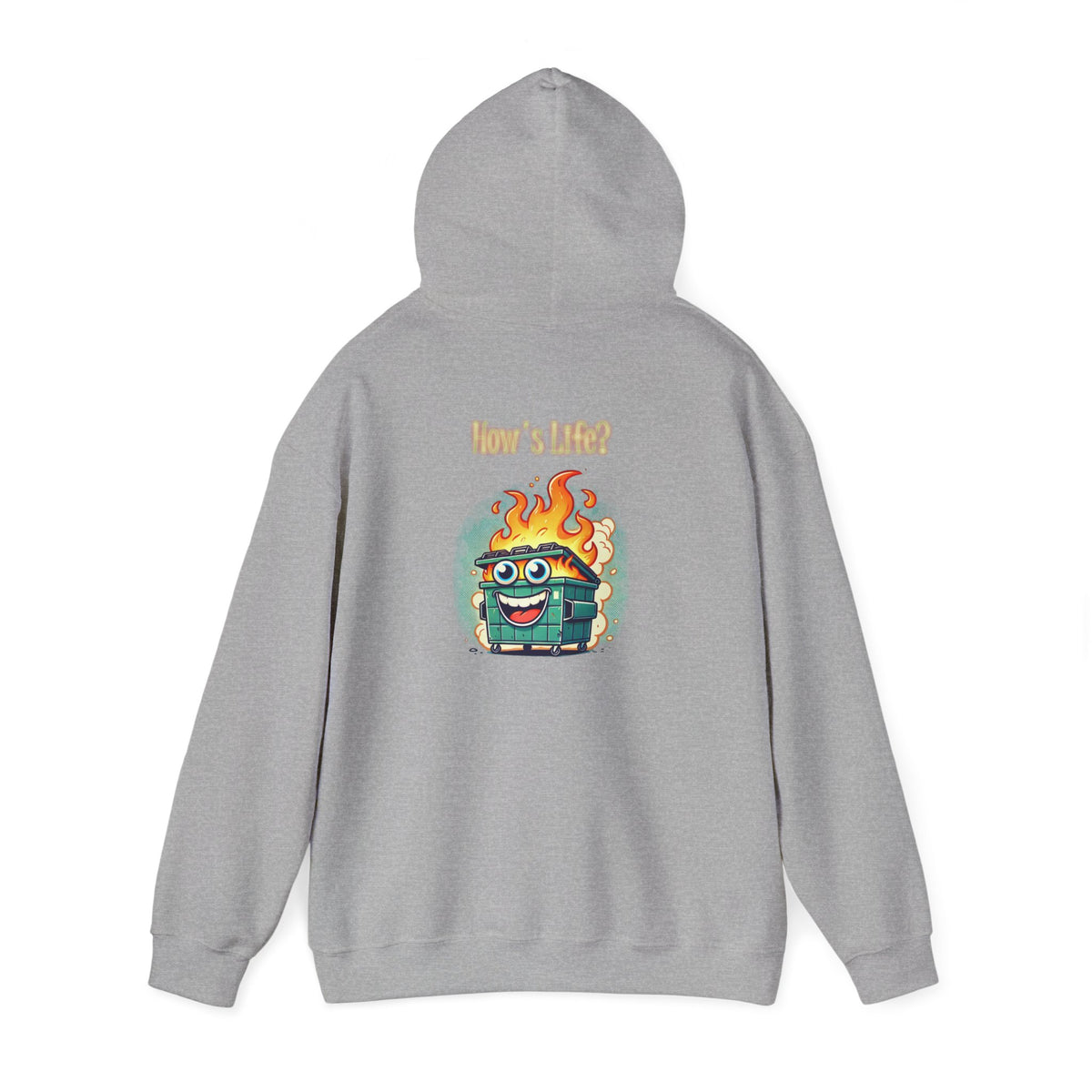 Dumpster Fire Hoodie - Funny Cartoon Trash Bin on Fire Graphic Hoodie
