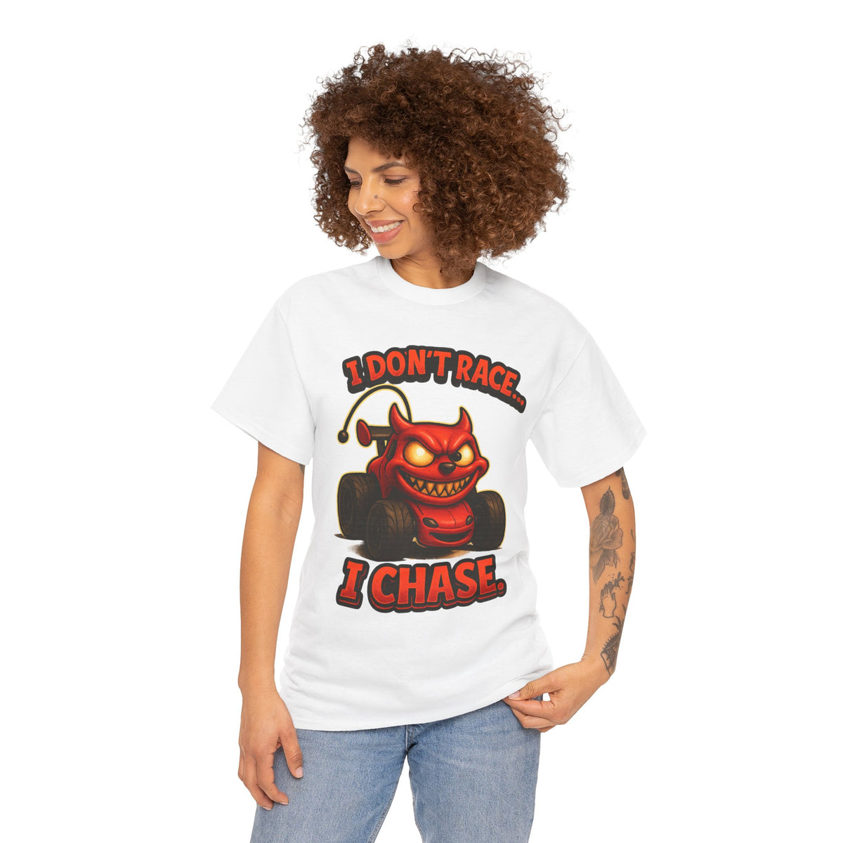 I Don't Race I Chase T-Shirt | Devil Car Cartoon Tee