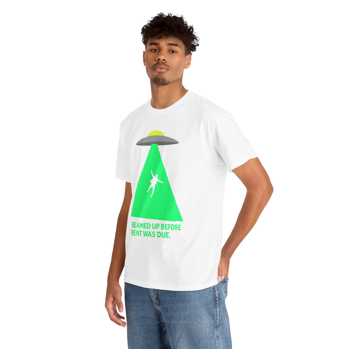 Beamed Up Before Rent Was Due – Funny UFO Alien Abduction T-Shirt