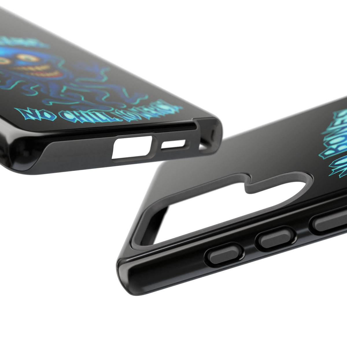 Phone Case — 'No Bones, No Chill, No Mercy' Blue Jellyfish Horror Design