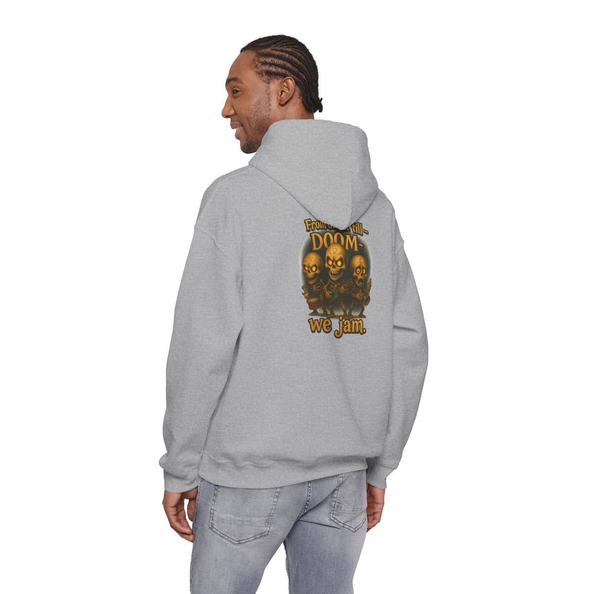 Doom We Jam Hoodie — Retro Skull Metal Band Graphic Sweatshirt