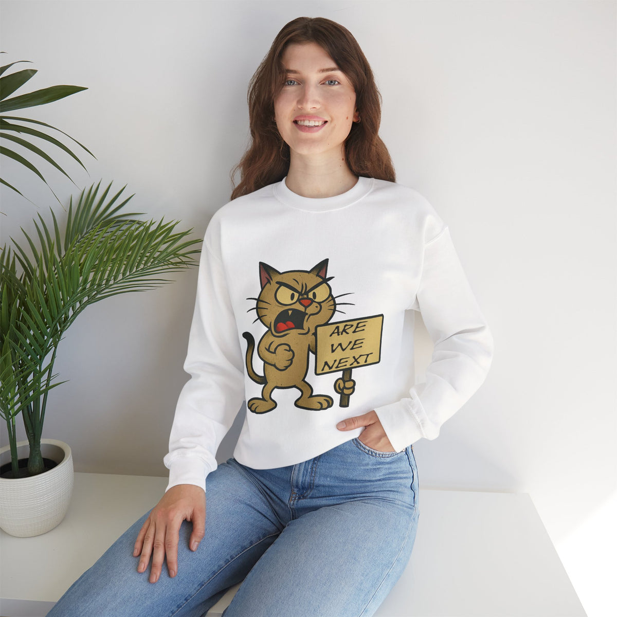 Are We Next – Angry Cat Protest Crewneck Sweatshirt