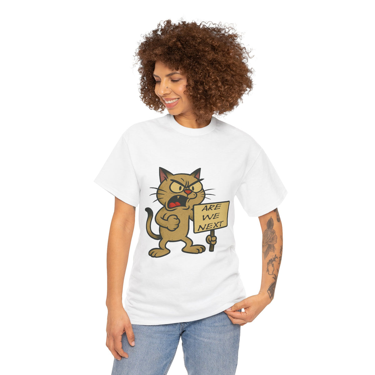 Protest Cat Unisex Heavy Cotton Tee, Funny Cat T-Shirt, Cat Lover Gift, Animal