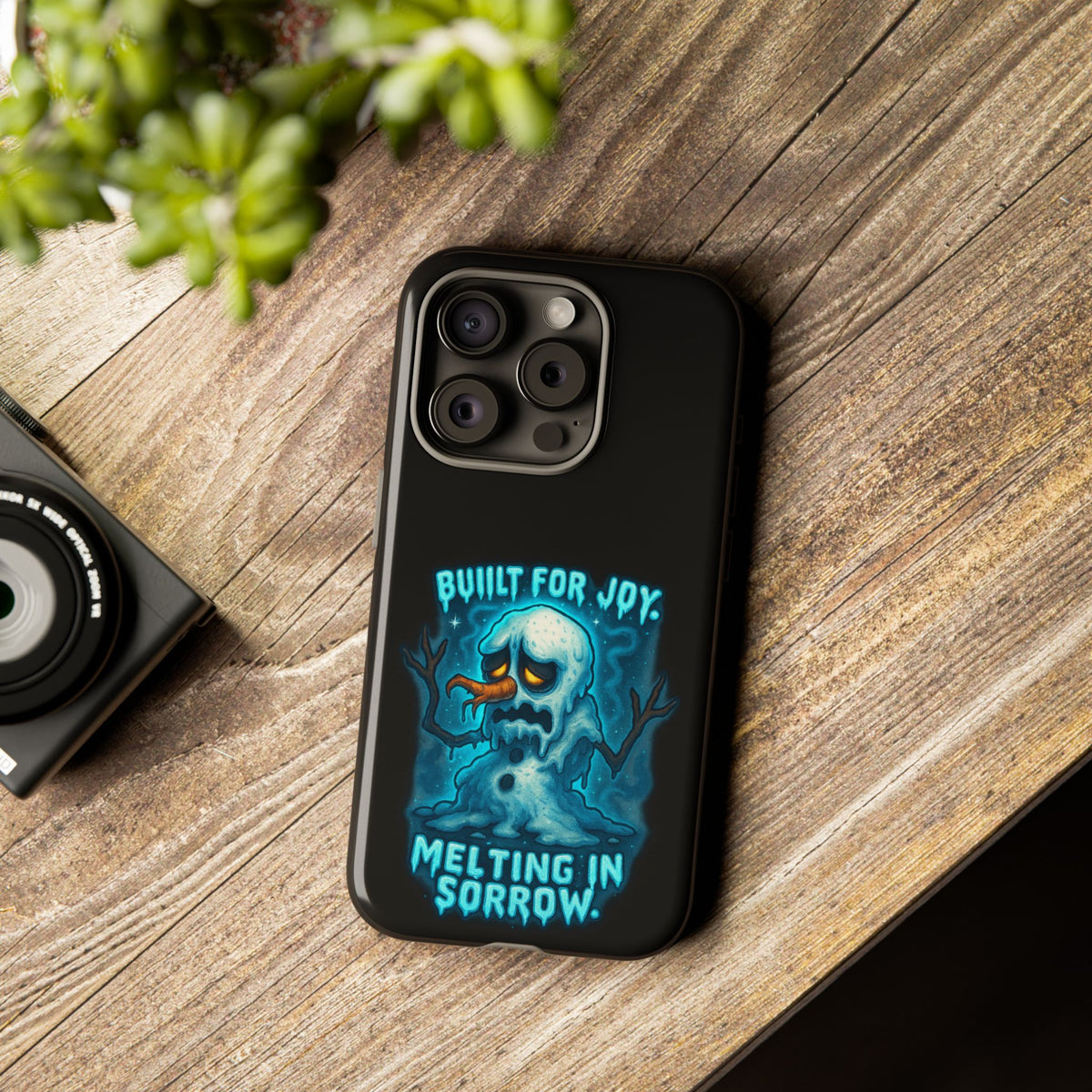 Phone Case — 'Built for Joy, Melting in Sorrow' Blue Melting Snowman Protective Case