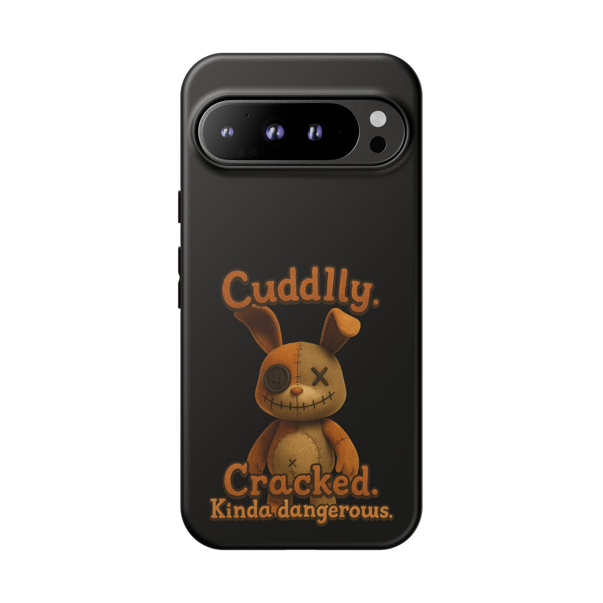 Phone Case — "Cuddly. Cracked. Kinda Dangerous." Cute Creepy Bunny Protective Case