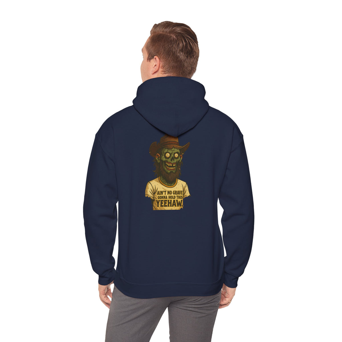 Zombie Cowboy Hoodie — "Ain't No Grave Can Hold This Man Down YEEHAW" Graphic