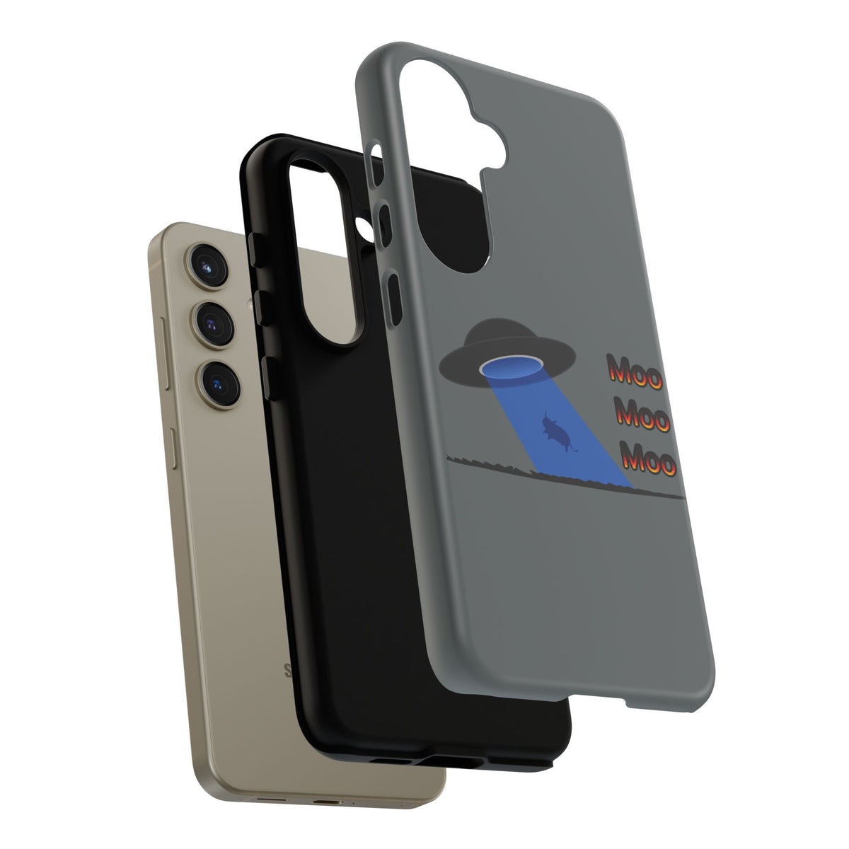 Phone Case — Funny UFO Cow Abduction Design with “Moo Moo Moo”