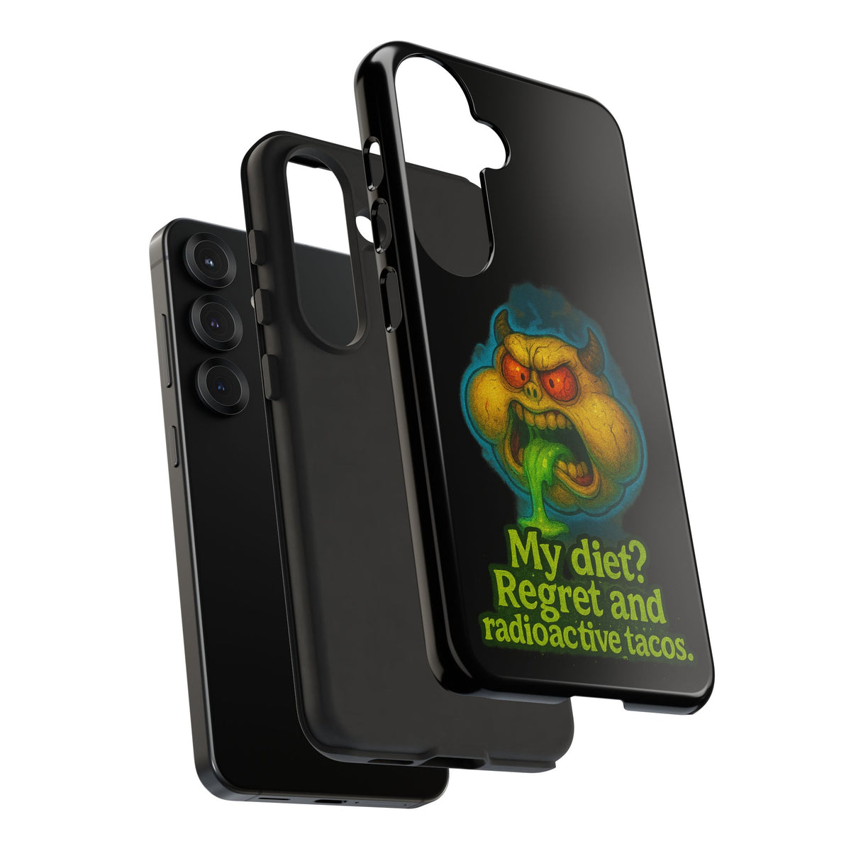 My Diet? Regret & Radioactive Tacos Phone Case — Funny Retro Monster Protective Cover