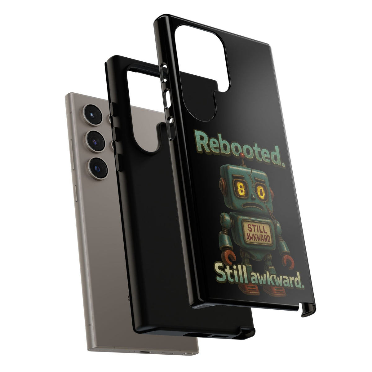 Phone Case — 'Rebooted. Still Awkward.' Retro Robot Protective Cover