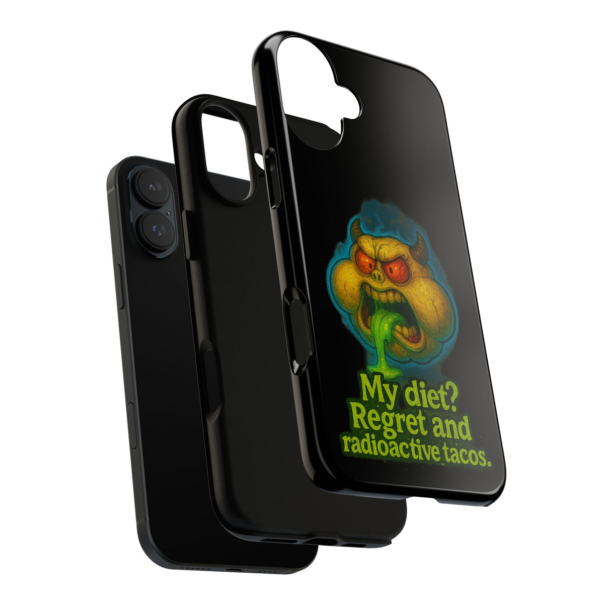My Diet? Regret & Radioactive Tacos Phone Case — Funny Retro Monster Protective Cover