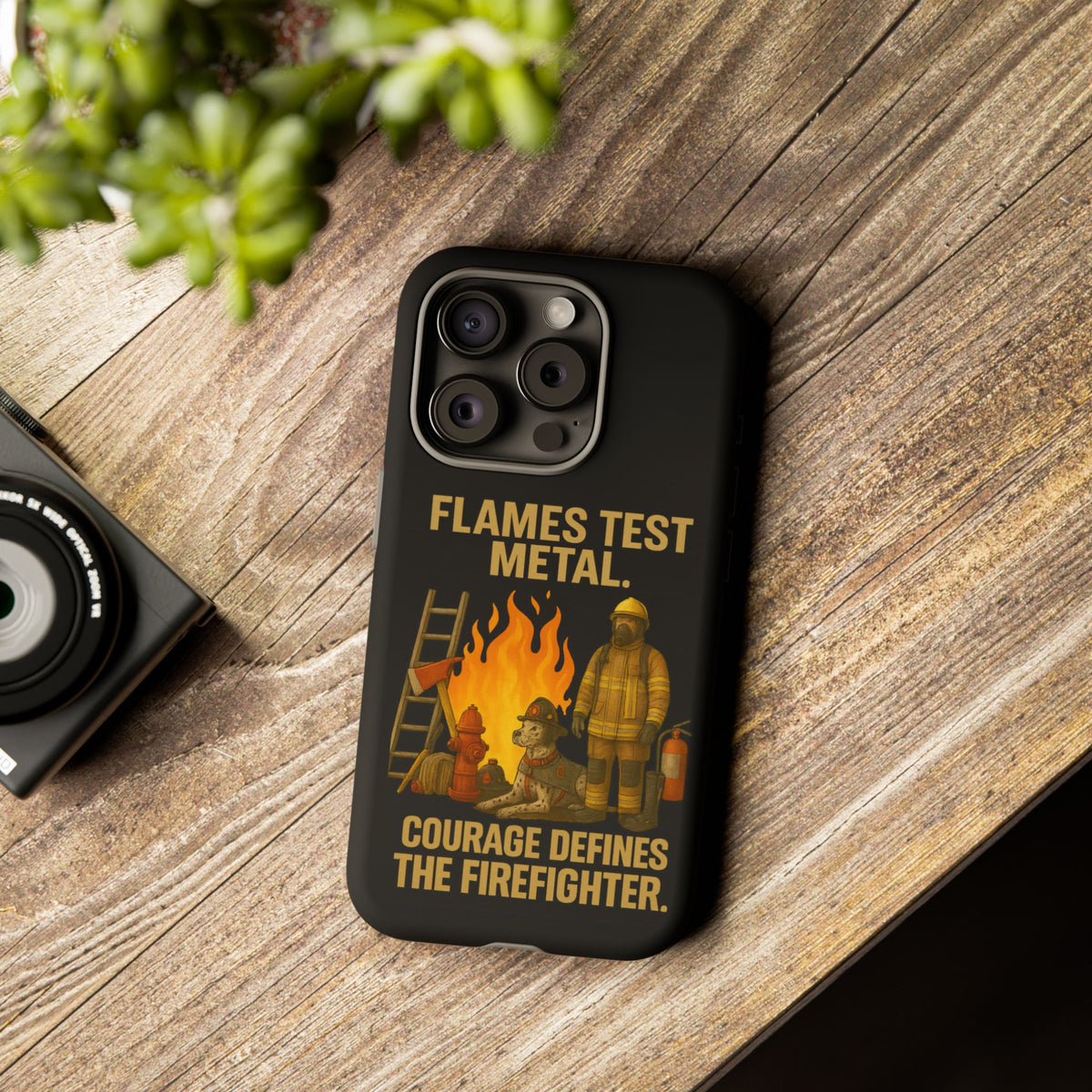Firefighter Phone Case - "Flames Test Metal. Courage Defines the Firefighter" Protective iPhone Cover