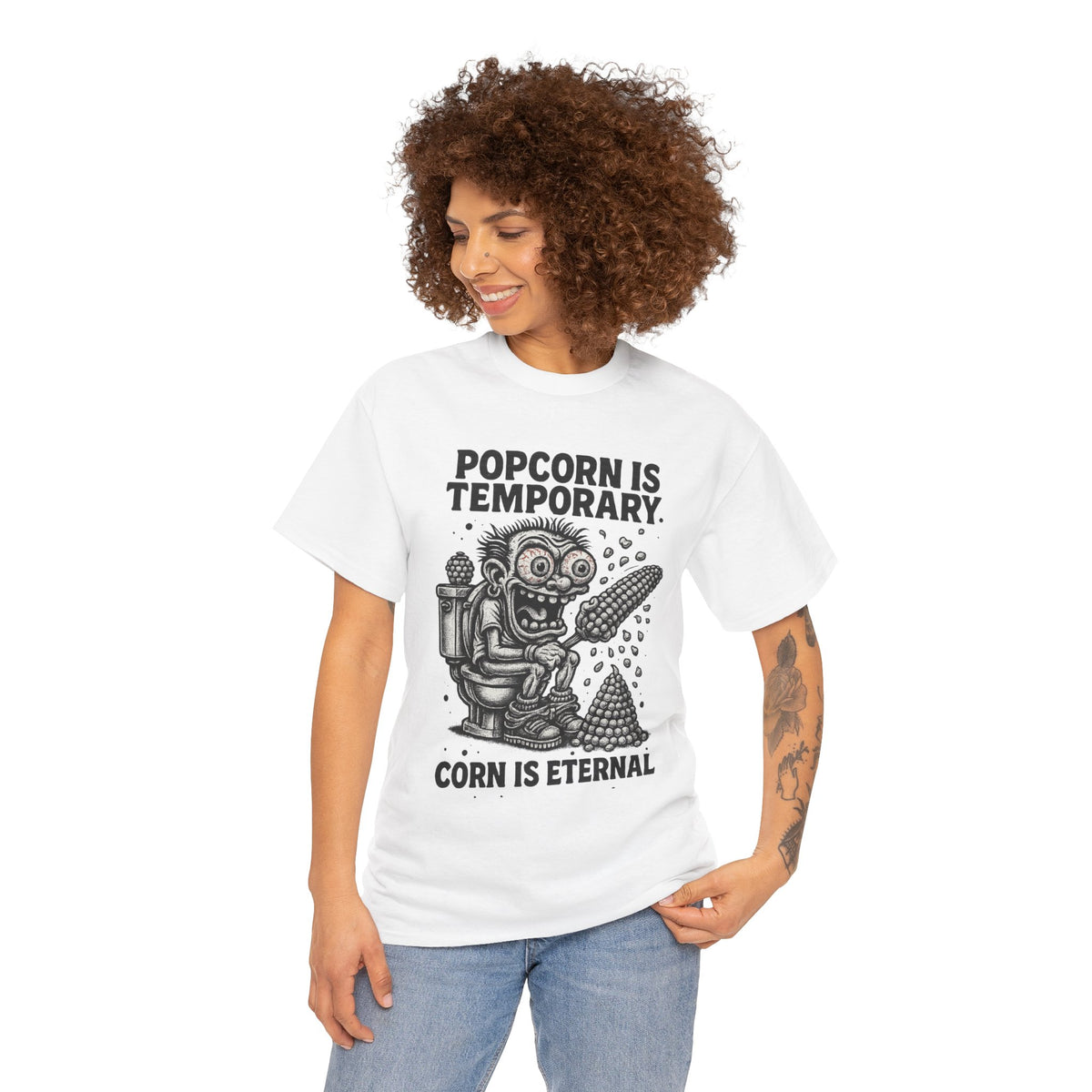 Popcorn Is Temporary Corn Is Eternal T-Shirt | Retro Skull Corn Design