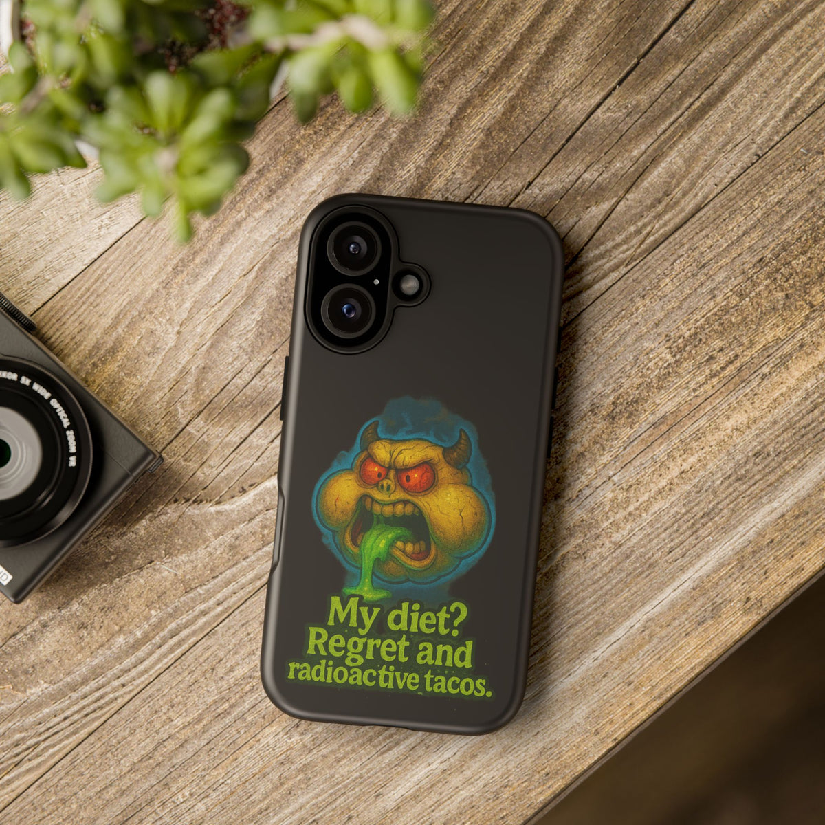 My Diet? Regret & Radioactive Tacos Phone Case — Funny Retro Monster Protective Cover