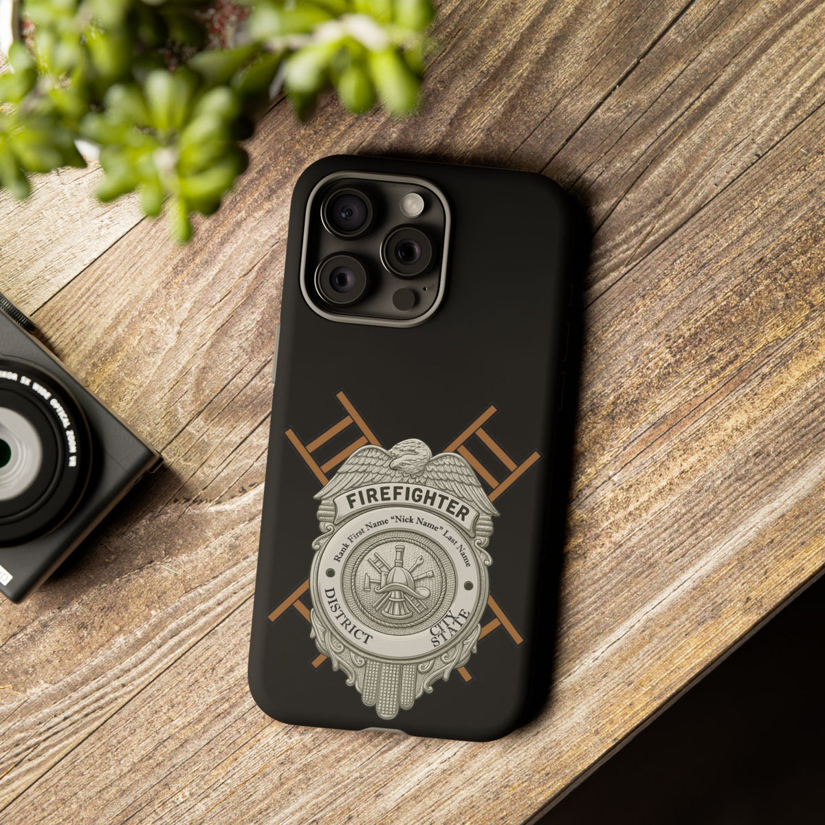 Firefighter Badge Tough Phone Case — Firefighter Helmet & Ladders Protective Case