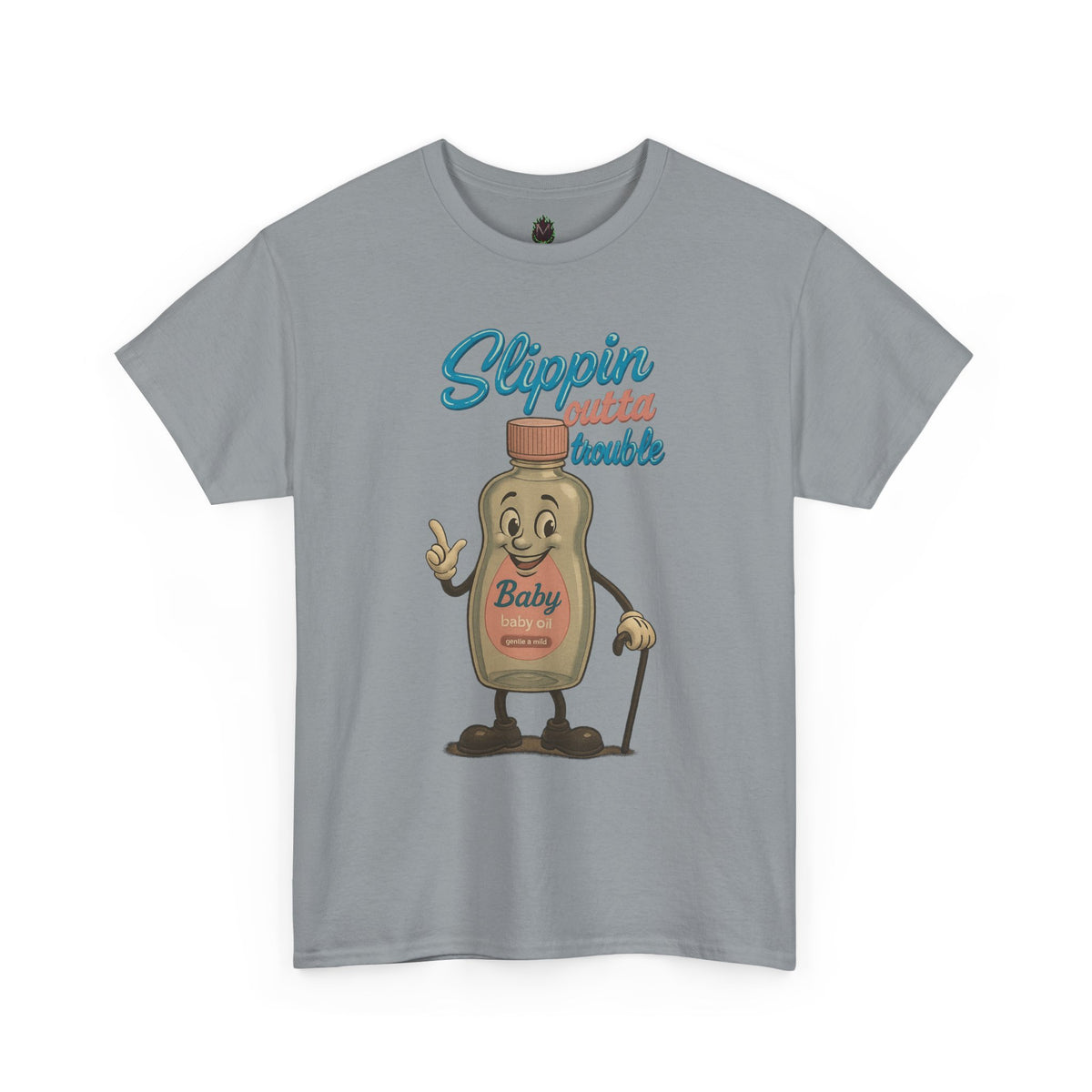 Slippin' Outta Trouble – Funny Baby Oil Cartoon T-Shirt