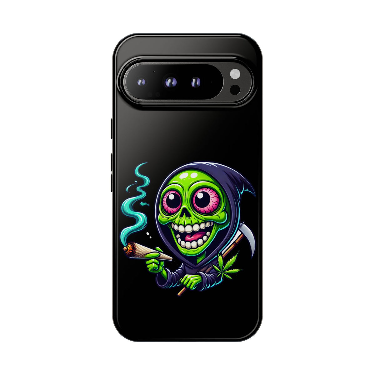 Grinning Stoner Grim Reaper Phone Case – Cannabis Skull iPhone Cover