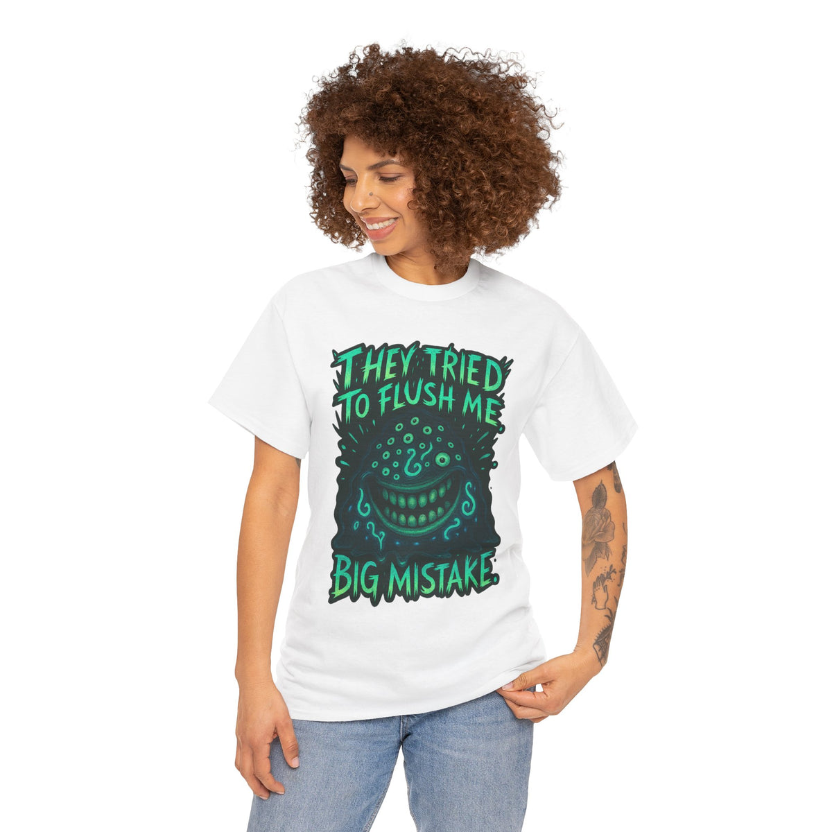 They Tried To Flush Me Big Mistake Tee | Creepy Smiling Face Graphic