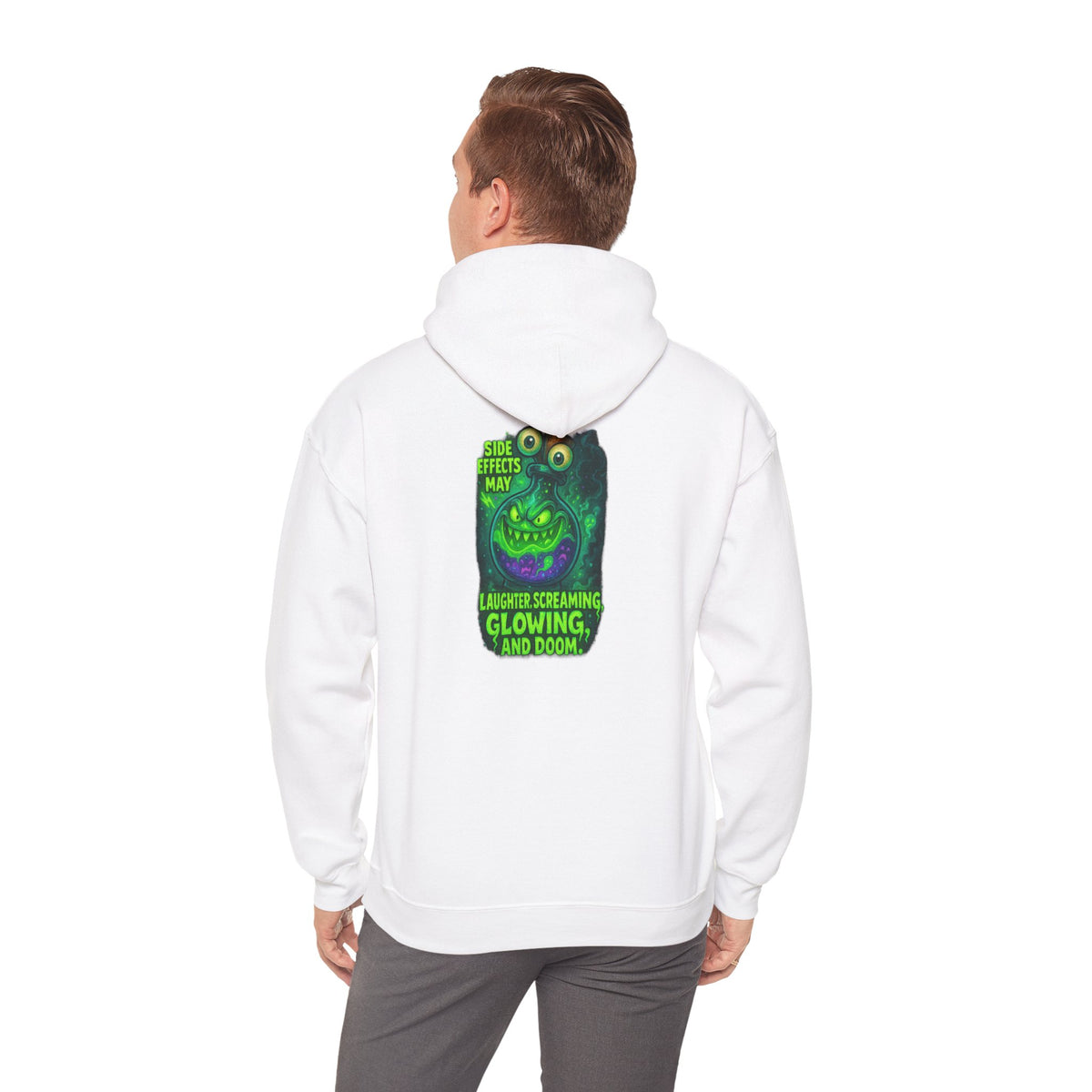 Glowing Green Monster Hoodie - "Causes Screaming, Glowing, and Doom" Graphic Pullover