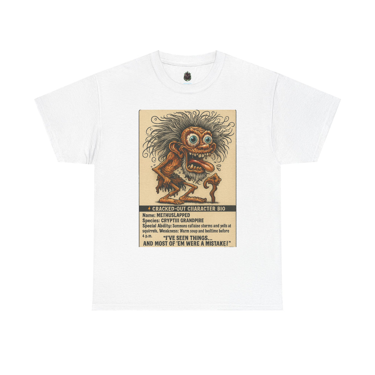 Methslapped – Cryptid Grandpa Character Bio T-Shirt