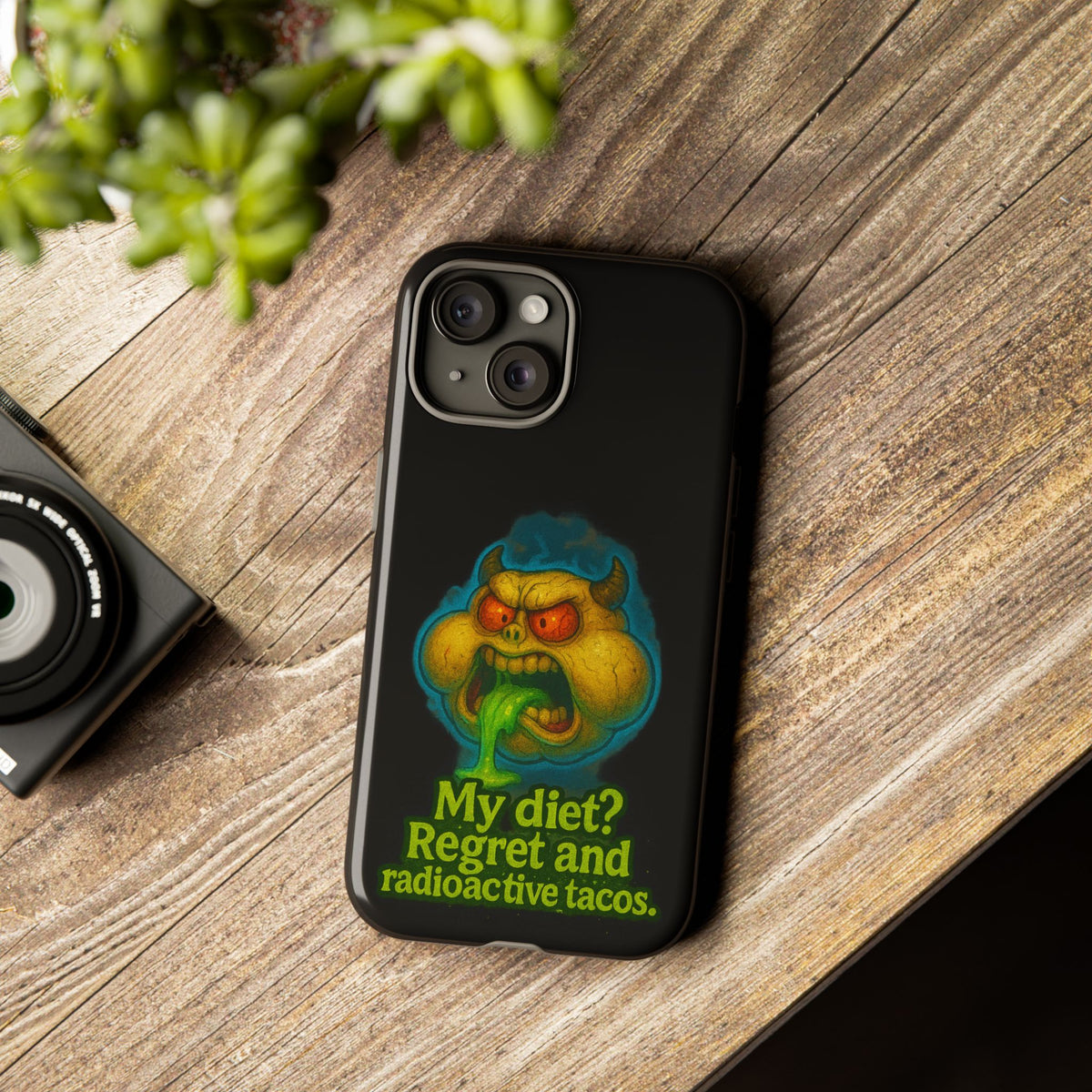 My Diet? Regret & Radioactive Tacos Phone Case — Funny Retro Monster Protective Cover