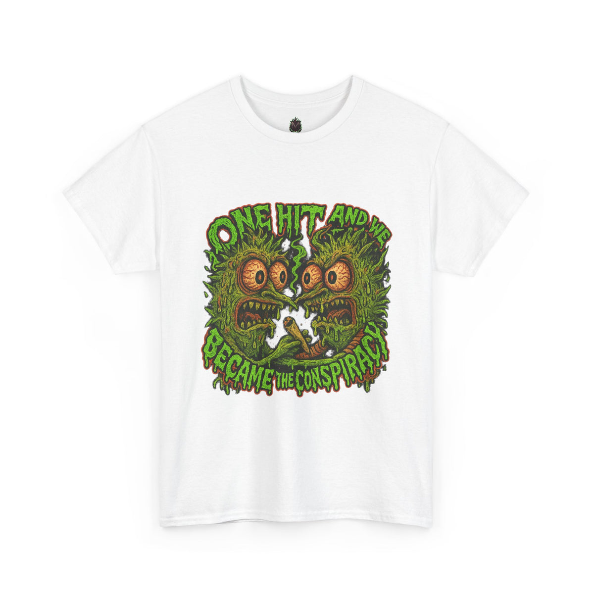 One Hit and We Became the Conspiracy – Trippy Weed Monster T-Shirt