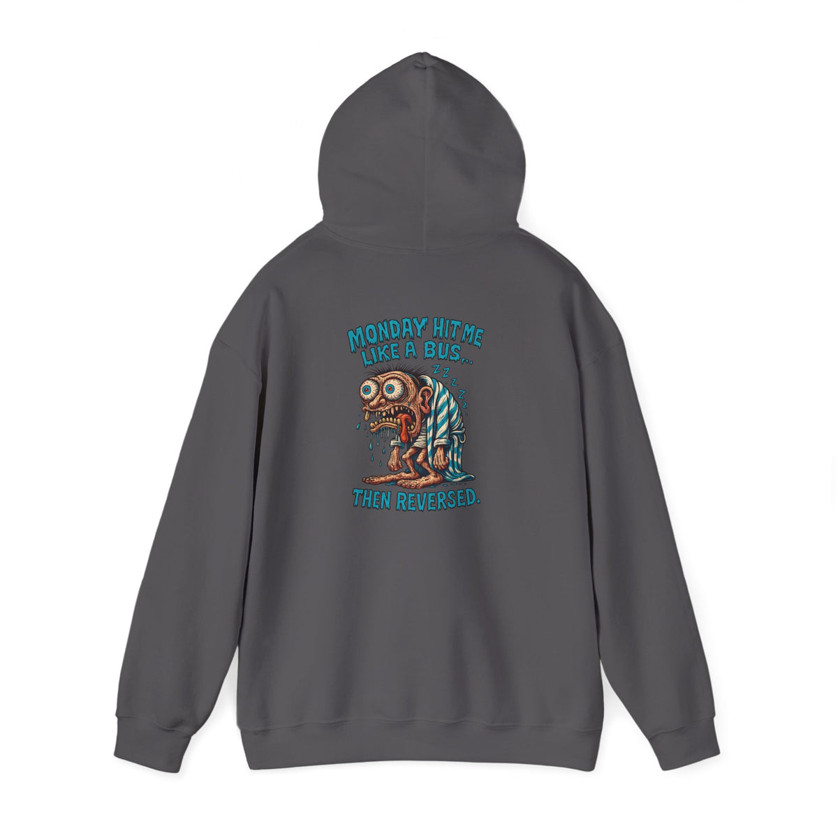 Hoodie — "Monday Hit Me Like a Bus... Then Reversed" Retro Skull Graphic Hoodie