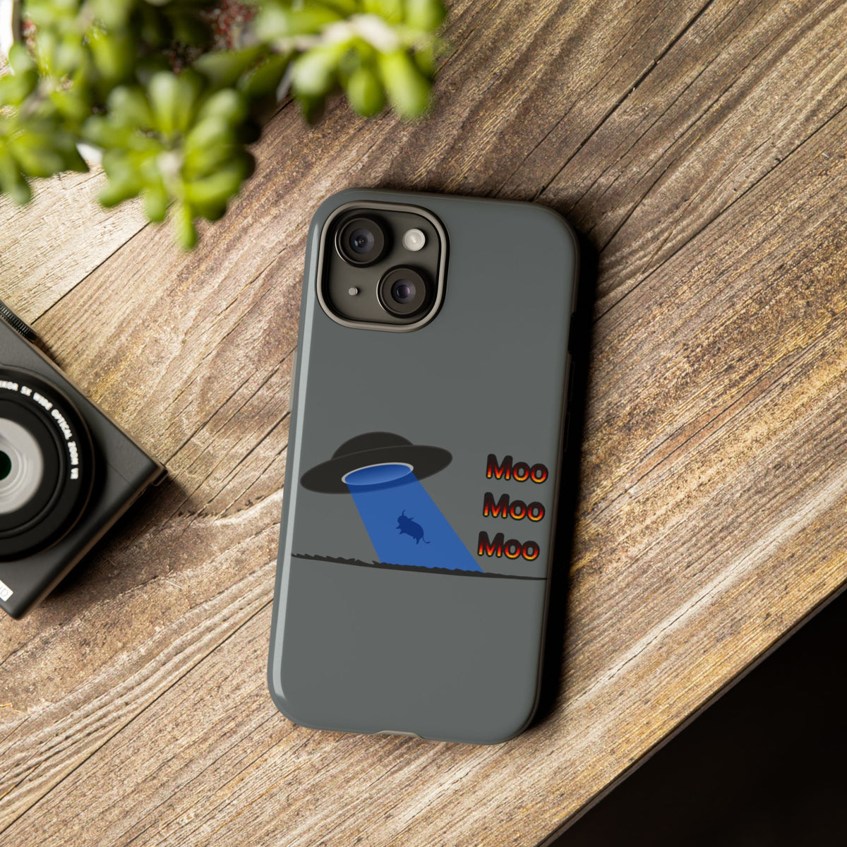 Phone Case — Funny UFO Cow Abduction Design with “Moo Moo Moo”