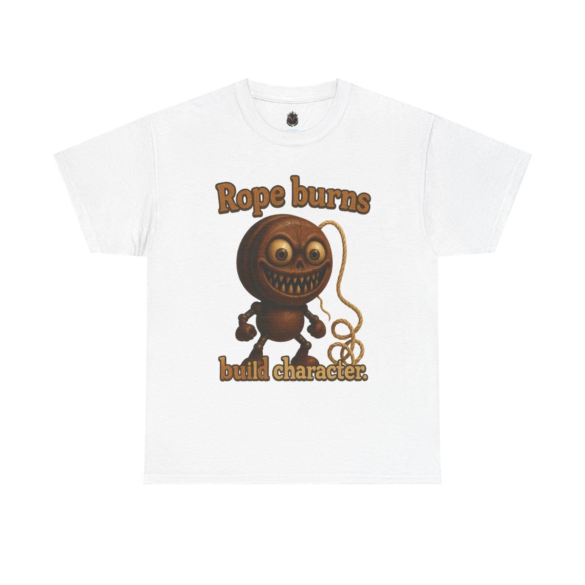 Rope Burns Built Character Tee | Creepy Smiling Doll Illustration