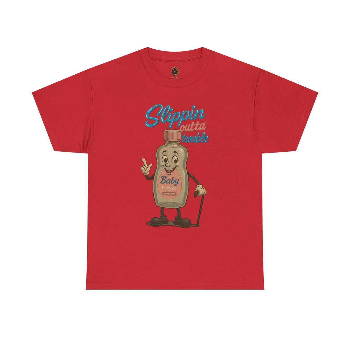 Slippin' Outta Trouble – Funny Baby Oil Cartoon T-Shirt