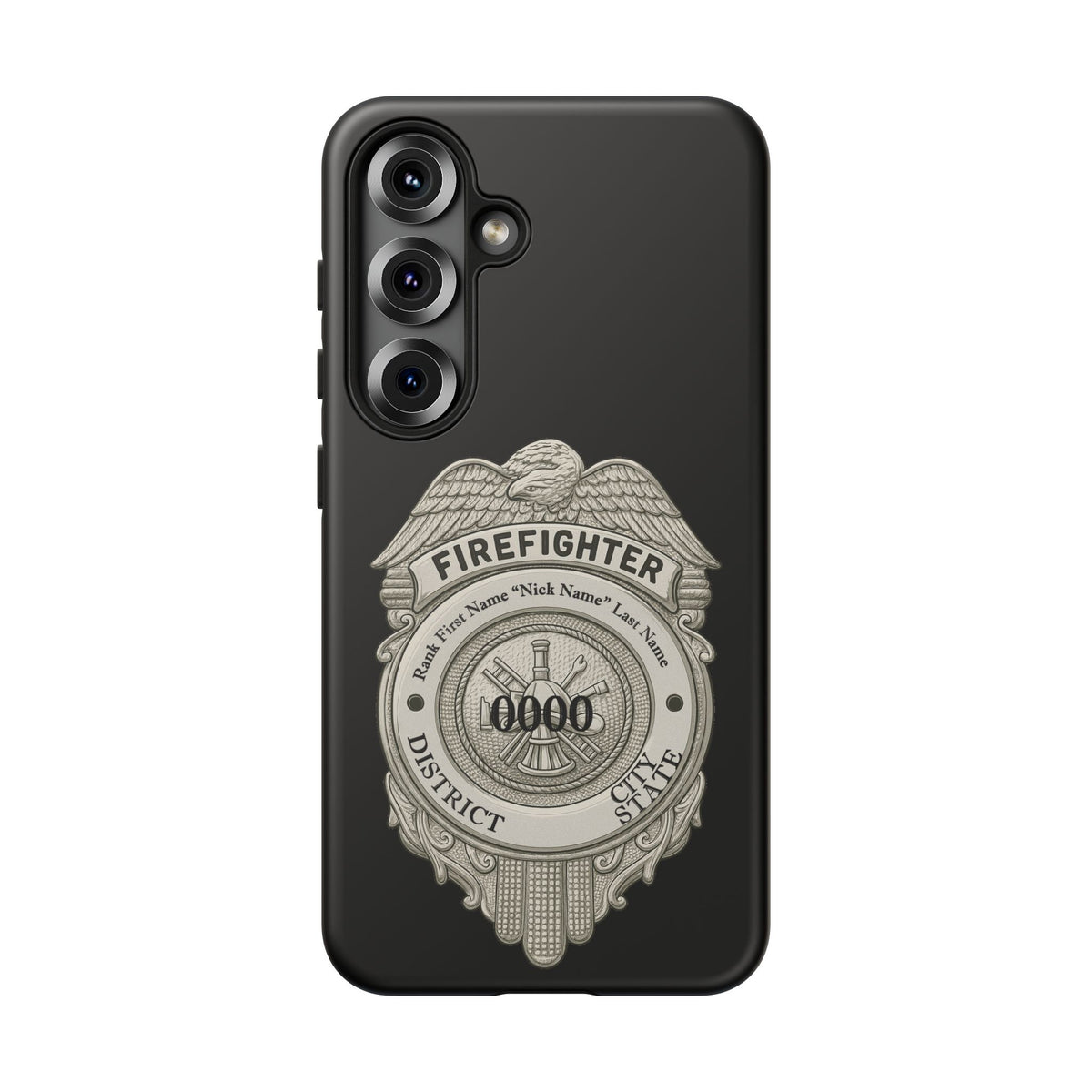 Firefighter Badge Tough Phone Case — Personalized Station Number Design