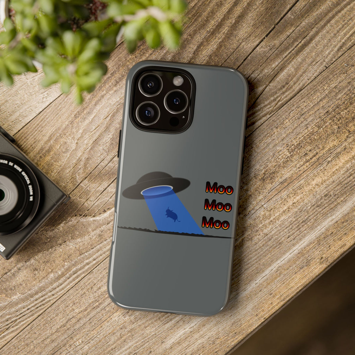 Phone Case — Funny UFO Cow Abduction Design with “Moo Moo Moo”