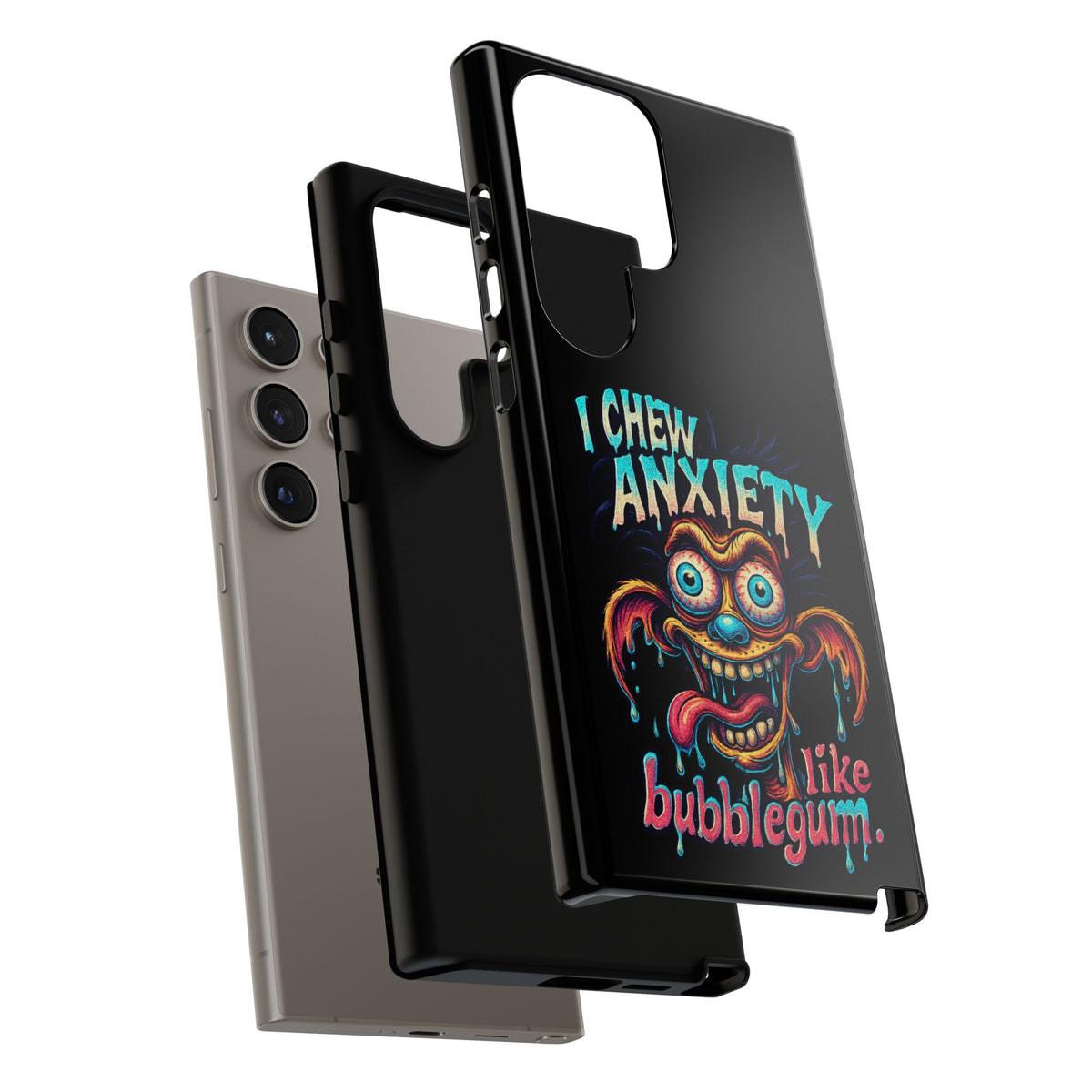 Phone Case — "I Chew Anxiety Like Bubblegum" Retro Monster Design