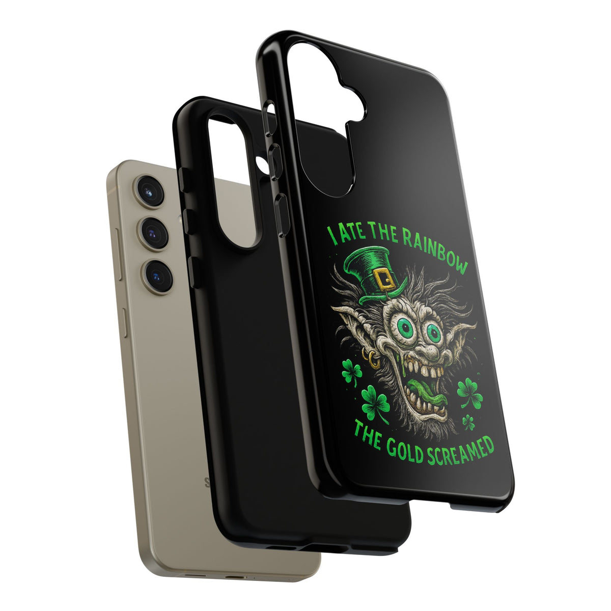 St. Patrick's Horror Phone Case — "I Ate the Rainbow, The Gold Screamed" Lucky Goblin Design