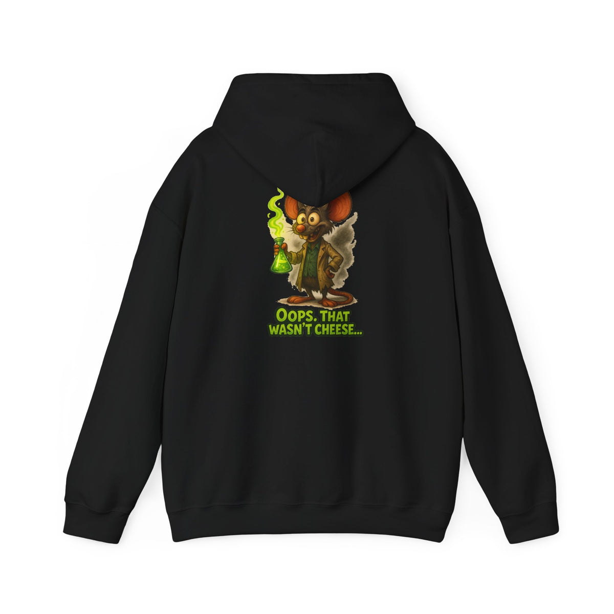 Chemistry Mouse Hoodie — "Oops, That Wasn't Cheese" Cute Scientist Graphic