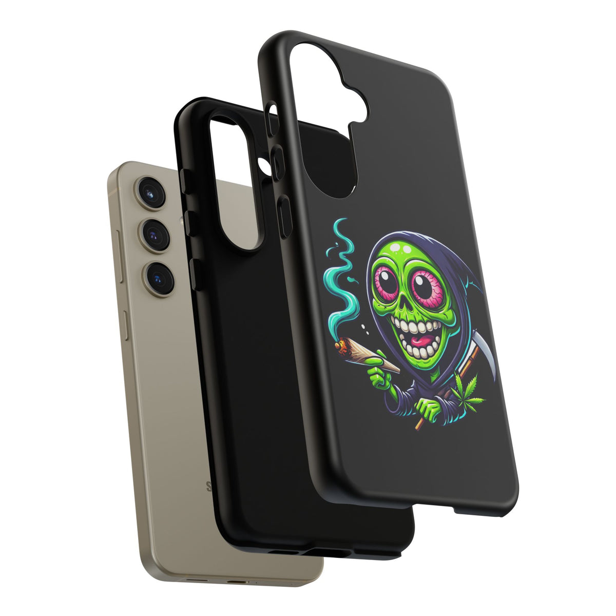 Grinning Stoner Grim Reaper Phone Case – Cannabis Skull iPhone Cover