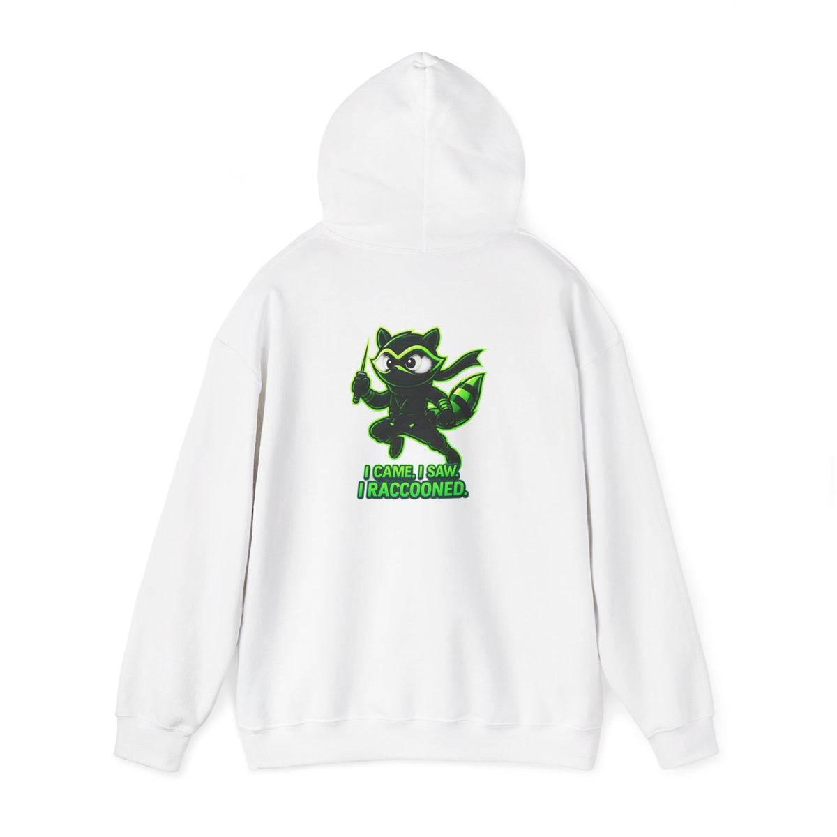 Raccoon Mascot Hoodie – "I Came, I Saw, I Raccooned" Graphic Pullover