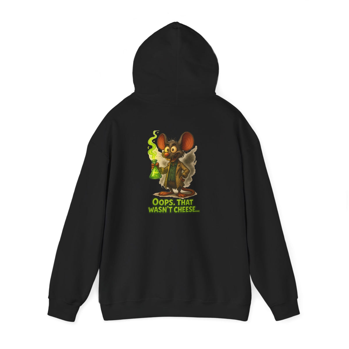 Chemistry Mouse Hoodie — "Oops, That Wasn't Cheese" Cute Scientist Graphic